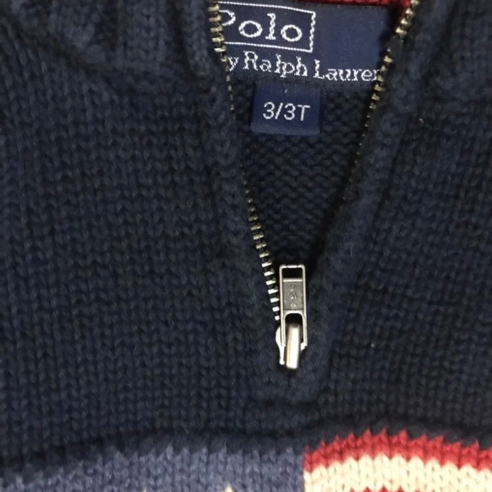 Boys 3T Ralph Lauren Navy Flag Sweater 1/4 Zip - Picture 2 of 2